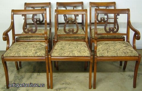 Set Mahogany Lyre Back Dining Chairs Image