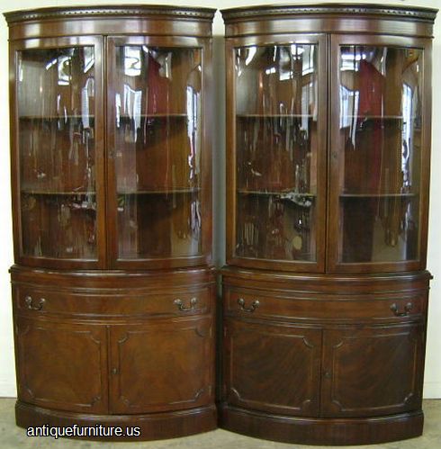 Antique Pair Mahogany Corner Cabinets