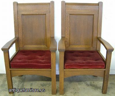 Antique Pair Oak Altar Chairs