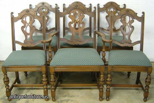 Set Ornate Walnut Dining Chairs Image