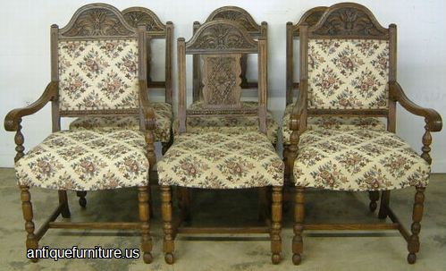 Set Ornate Oak Dining Chairs Image