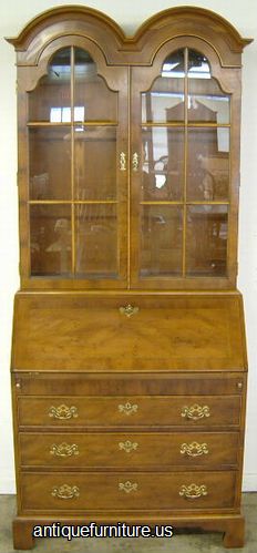 Henredon Yew Wood Secretary Desk With Bookcase Image