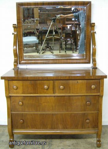 Antique Circassian Walnut 4 Drawer Dresser With Mirror