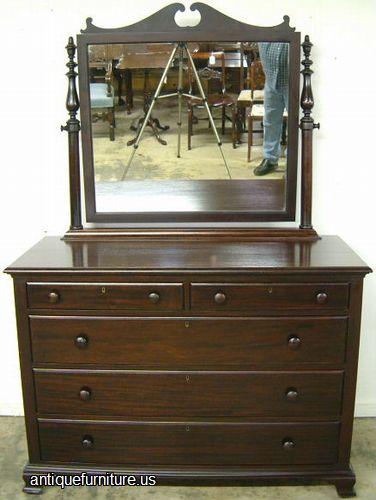 Antique Mahogany 5 Drawer Dresser With Mirror