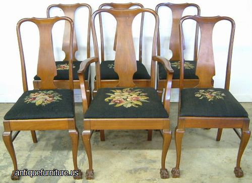 Mahogany Ball And Claw Needlepoint Dining Room Chairs Image