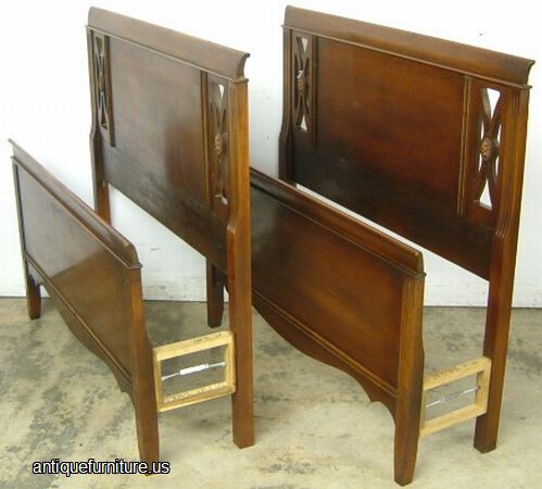 Antique Pair Mahogany Twin Beds