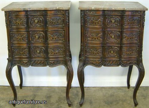 Antique Pair French Style Marble Top Commodes
