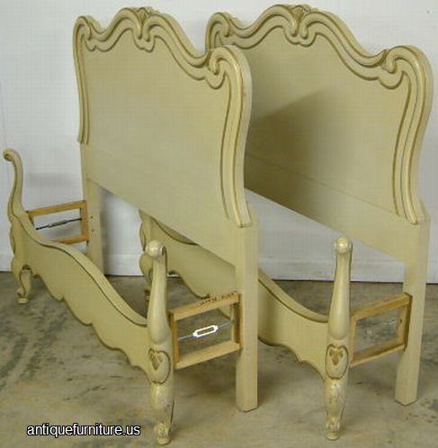 Antique Pair Paint Decorated Twin Beds