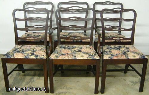 Antique Set Mahogany Ribbon Back Dining Chairs
