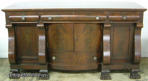 Antique Massive Empire Flame Mahogany Paw Foot Sideboard