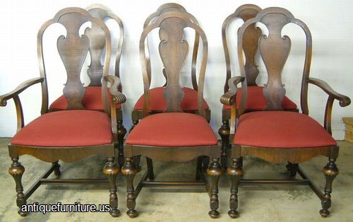 Antique Set Burl Walnut Dining Chairs