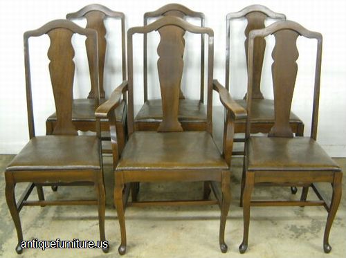 Antique Set Queen Ann Walnut Dining Room Chairs
