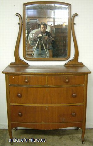 Antique Walnut Bow Front Dresser Mirror