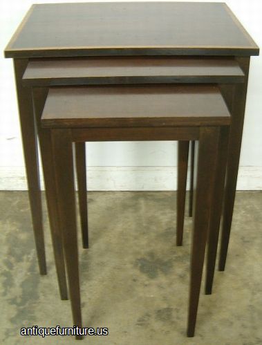 Antique Mahogany Banded Inlay Stack Tables