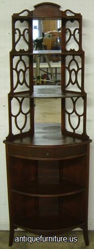 Antique Mahogany Mirrored Curio Shelf