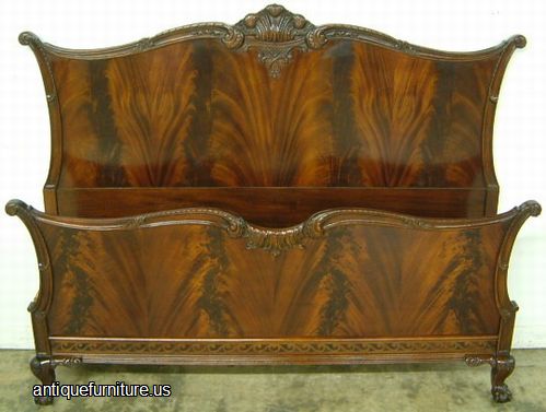 Antique Ornate Flame Mahogany Ball Claw Bed