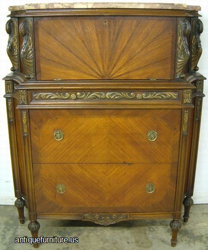 Antique Ornate French Marble Top Chest