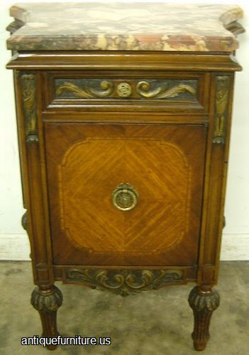 Antique Ornate French Marble Top Night Stand