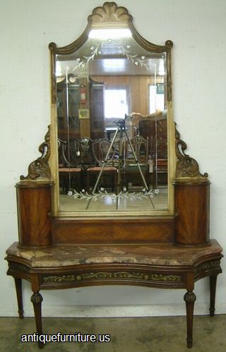 Antique Ornate French Marble Top Vanity