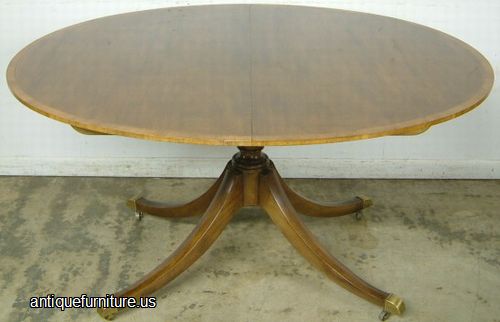 Antique Oval Mahogany Banded Inlay Dining Table at AntiqueFurniture.US
