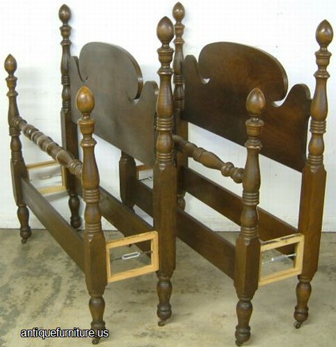 Antique Pair Burl Walnut Twin Beds