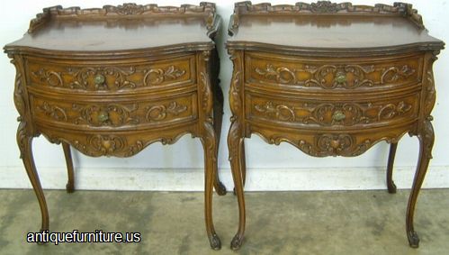 Antique Pair Ornate French Nightstands