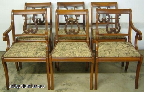 Antique Set Mahogany Lyre Back Dining Chairs