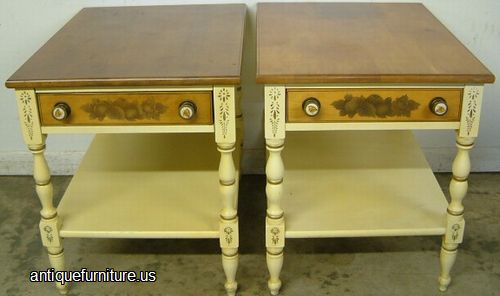 Antique Pair Hitchcock Paint Decorated Tables