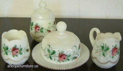 Antique Floral Decorated Milk Glass