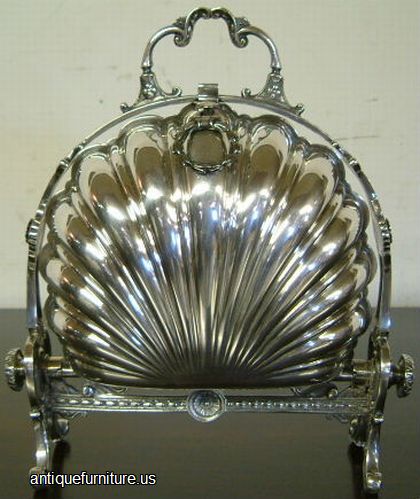 Antique Silverplate Shell Shaped Biscuit Warmer