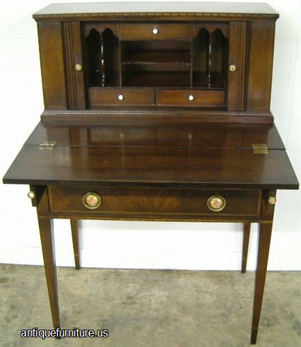 Antique Flame Mahogany Tambour Desk Interior