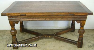 Antique Bernhardt Castle Oak Dining Table