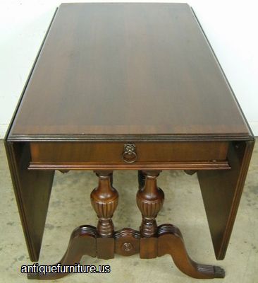 Antique Mahogany Banded Inlay Drop Leaf Table