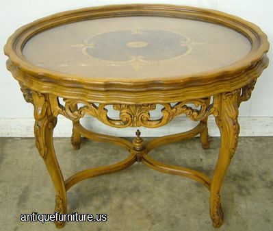 Antique Ornate French Inlaid Coffee Table