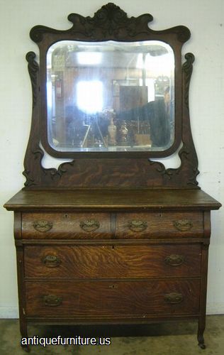 Antique Ornate Tiger Oak Dresser Mirror