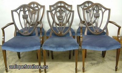 Antique Set 6 Shieldback Dining Chairs