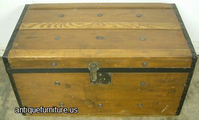 Antique Wooden Flat Top Trunk
