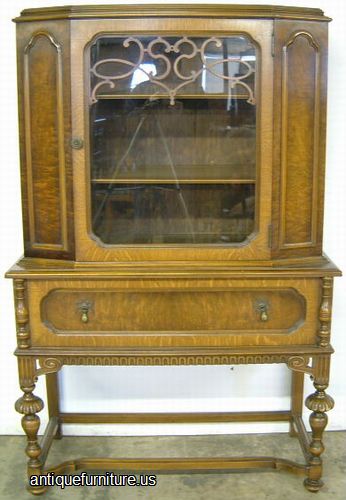 Antique Burl Walnut Oak China Cabinet