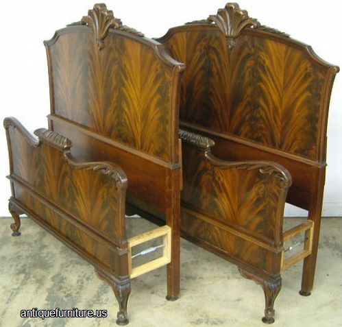 Antique Pair Flame Mahogany French Style Twin Beds