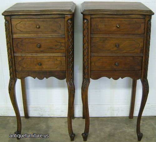Antique Pair Walnut French Style Nightstands
