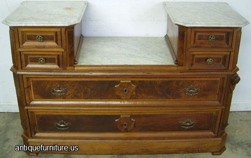 Antique Victorian Walnut Drop Center Marble Top Dresser Base