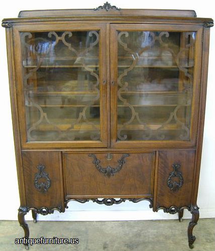 Antique French Style Walnut China Cabinet