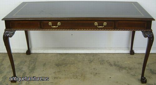 Antique Mahogany Ball Claw Governor Leather Top Library Table