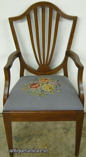 Antique Mahogany Inlaid Needlepoint Dining Chair