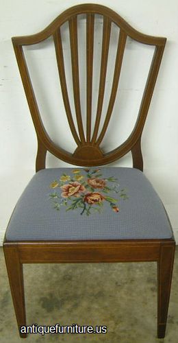 Antique Mahogany Inlaid Needlepoint Dining Chair