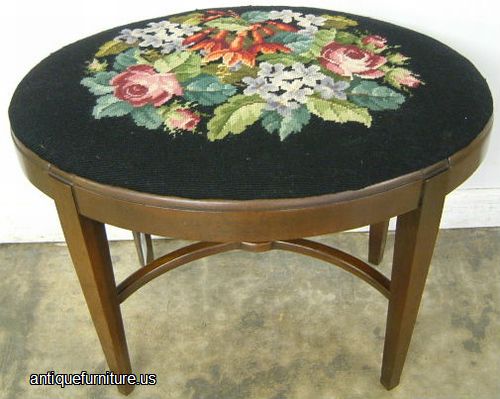 Antique Mahogany Needlepoint Vanity Bench