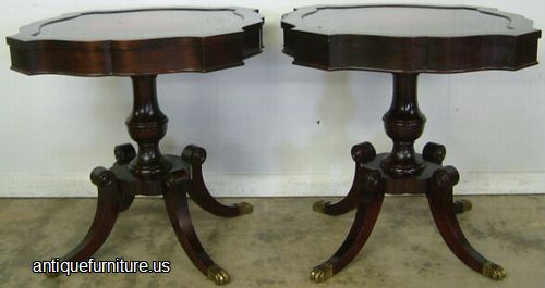 Antique Pair Leather Top Mahogany Lamp Tables