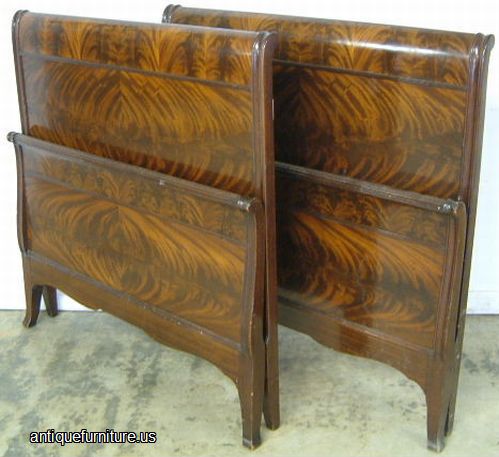 Antique Pair Romweber Flame Mahogany Twin Beds