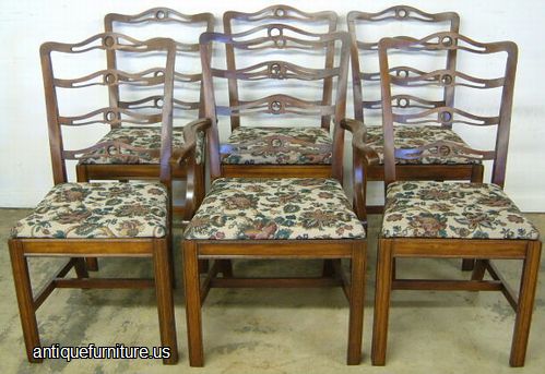 Antique Set Mahogany Ribbon Back Dining Chairs
