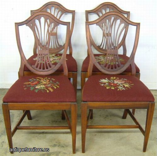 Antique Set Mahogany Shieldback Needlepoint Dining Chairs